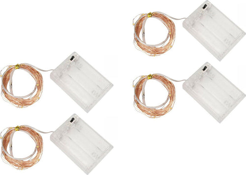 Kit 4 Pezzi Luci LED Colore Bianco Caldo con Filo di Rame Lunghezza 5 metri a Batteria 2 AA (batterie non incluse)
