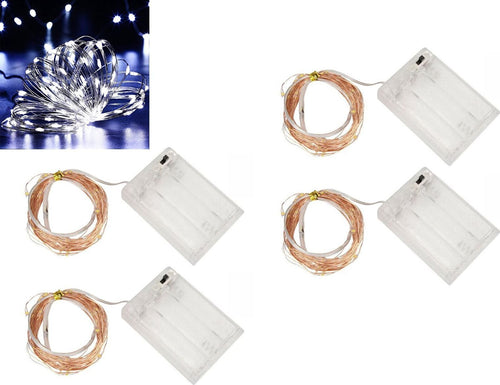 Kit 4 Pezzi Luci LED Colore Bianco Freddo con Filo di Rame Lunghezza 5 metri a Batteria 2 AA (batterie non incluse)