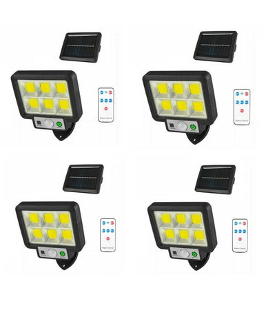 Kit 4pz Faro Solare Led Con Pannello Faretto Sensore Di Movimento 96 Led Cob T09