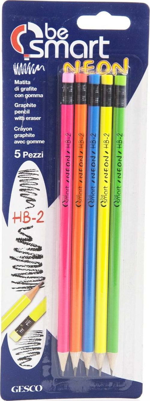 Kit 5 matite colorate neon blister con gomma per scuola ufficio studio Cancelleria e prodotti per ufficio/Penne matite scrittura e correzione/Matite/Matite colorate Decor Space - Altamura, Commerciovirtuoso.it