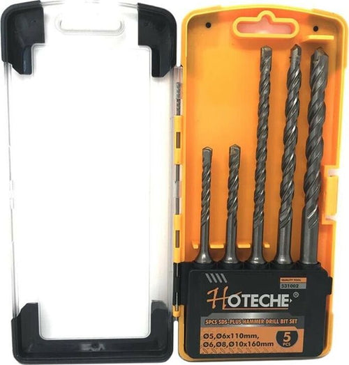 Kit-5-Punte-Trapano-Attacco-Sds-Plus-110-160-Mm-Per-Forare-Pietra-Muro-Cemento-Hoteche