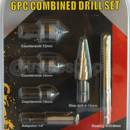 Kit-6-Punte-Frese-Conica-Allargafori-Per-Trapano-Avvitatore-Scalino-Filettante