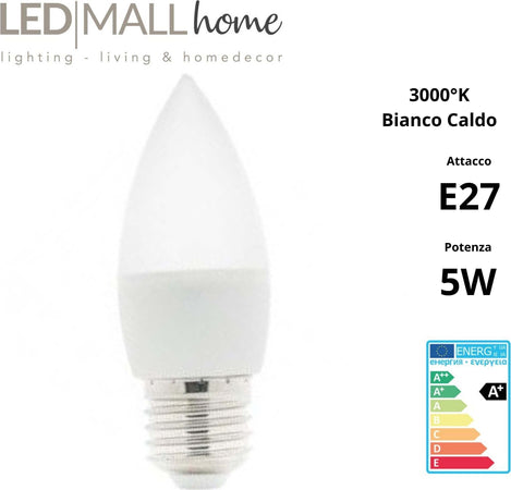 kit 6 pz lampadina led e27 c37 5w bianco freddo 6500k Illuminazione/Lampadine/Lampadine a LED Led Mall Home - Napoli, Commerciovirtuoso.it