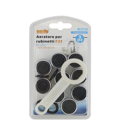 Kit 9pz Aeratore Per Rubinetto F22 In Abs 22mm Chiave Serraggio Guarnizioni 59032