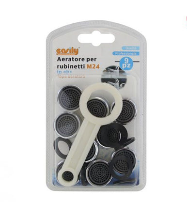 Kit 9pz Aeratori Per Rubinetto M24 In Abs 24mm Chiave Serraggio Guarnizioni 59031