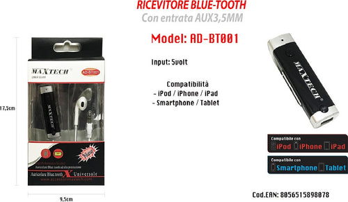 Kit Auricolari Con Jack 3,5mm Adattatore Bluetooth Smartphone Maxtech Ad-bt001 Cuffie e Auricolari Trade Shop italia - Napoli, Commerciovirtuoso.it