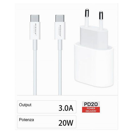 Kit Caricabatteria Caricatore Cavo 1 Mt Type-c Pd 20 Watt 3a Smartphone Ca-s053