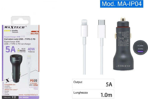 Kit Caricabatterie Auto Usb/type-c Superchange Cavo Lightning Usb-c 1 Mt Ma-ip04 Elettronica e telefonia > Telefonia Fissa e Mobile > Caricabatterie Auto Trade Shop italia - Napoli, Commerciovirtuoso.it