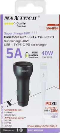 Kit Caricabatterie Auto Usb/type-c Superchange Cavo Lightning Usb-c 1 Mt Ma-ip04 Elettronica e telefonia > Telefonia Fissa e Mobile > Caricabatterie Auto Trade Shop italia - Napoli, Commerciovirtuoso.it