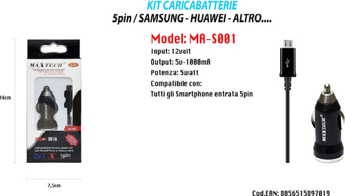 Kit Caricabatterie Caricatore Da Auto Per Ricarica Samsung Huawei Htc Maxtech Ma-s001 Elettronica/Cellulari e accessori/Accessori/Caricabatterie/Caricabatterie da auto Trade Shop italia - Napoli, Commerciovirtuoso.it