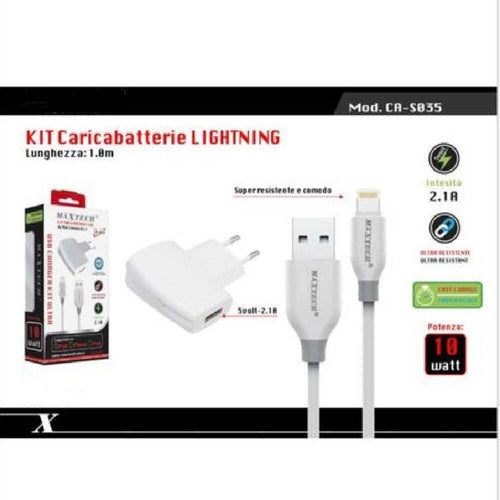 Kit Caricabatterie + Cavo Usb Connettore Lightning 10w 2.1a 1mt Maxtech Ca-s035 Caricabatteria Trade Shop italia - Napoli, Commerciovirtuoso.it
