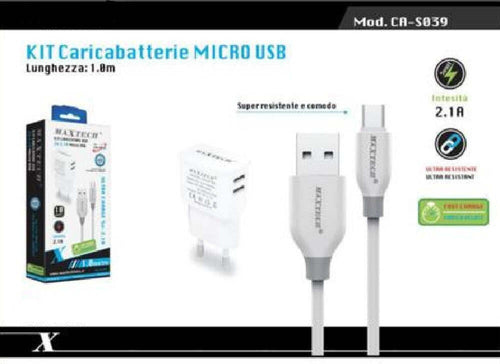 Kit Caricabatterie Da Muro 2 Porte Usb 2.1a + Cavo Micro Usb 1mt Maxtech Ca-s039 Caricabatteria Trade Shop italia - Napoli, Commerciovirtuoso.it