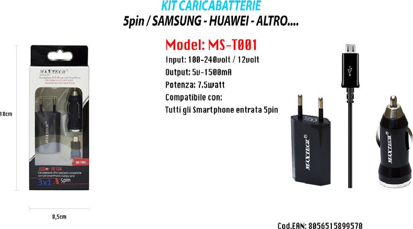 Kit Caricabatterie Per Samsung Galaxy Universale Casa Auto Cavo Micro Maxtech Ms-t001 Elettronica/Cellulari e accessori/Accessori/Caricabatterie/Caricabatterie da auto Trade Shop italia - Napoli, Commerciovirtuoso.it