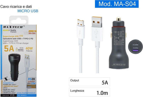 Kit Caricatore Auto Usb Ricarica Rapida 40 W 5a Cavo Dati Micro Usb 1 Mt Ma-s04 Elettronica e telefonia > Telefonia Fissa e Mobile > Caricabatterie Auto Trade Shop italia - Napoli, Commerciovirtuoso.it