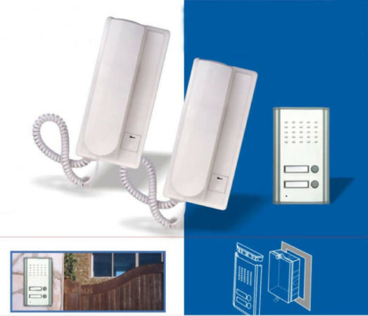 Kit citofono bifamiliare pulsantiera due unità interne a cornetta e pulsante apertura cancello Fai da te/Materiale elettrico/Citofoni TradeKard - Acerra, Commerciovirtuoso.it