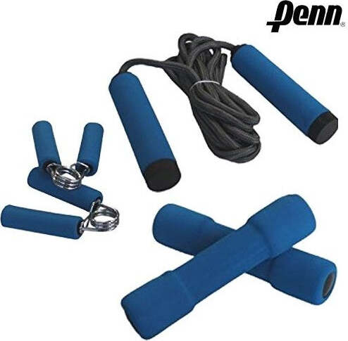 Kit-Completo-3-Pezzi-Ginnastica-Pesi-Stringenti-E-Corda-Per-Salto-Penn-Blu