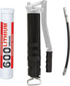 Kit completo 6 cartucce + siringa grasso a leva per ingrassaggio manuale in metallo brunito 1 kg