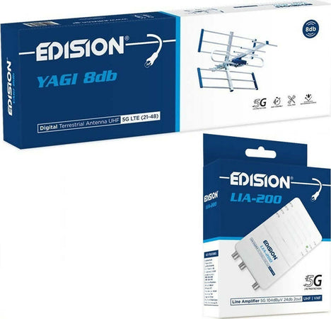Kit-completo-Digitale-Terrestre-con-Antenna-Yagi-8dB-e-Amplificatore-Antenna-TV-di-linea-da-interno-24dB-Ingresso-/-2-Uscite