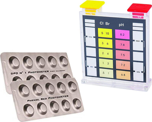 Kit completo per analisi piscina test con reagenti in pillole per ph e cloro