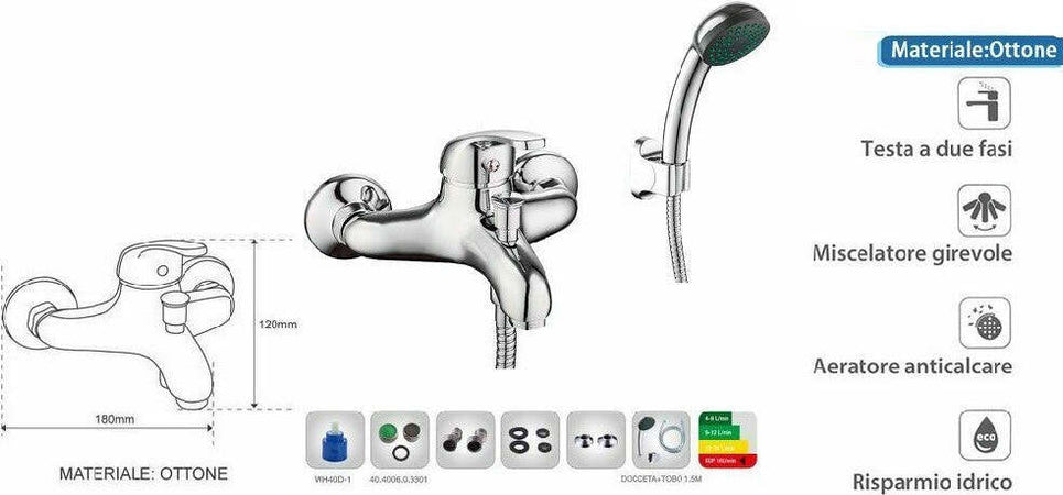 Kit Completo Rubinetto Miscelatore Vasca Da Bagno + Doccetta Cromato Taranto Accessori Bagno > Rubinetti Bagno Trade Shop italia - Napoli, Commerciovirtuoso.it