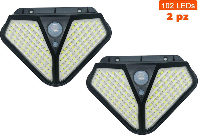 Kit da 2 Luci LED solare Sensore di movimento PIR 3 modalità di illuminazione da parete a due lati 102 LED