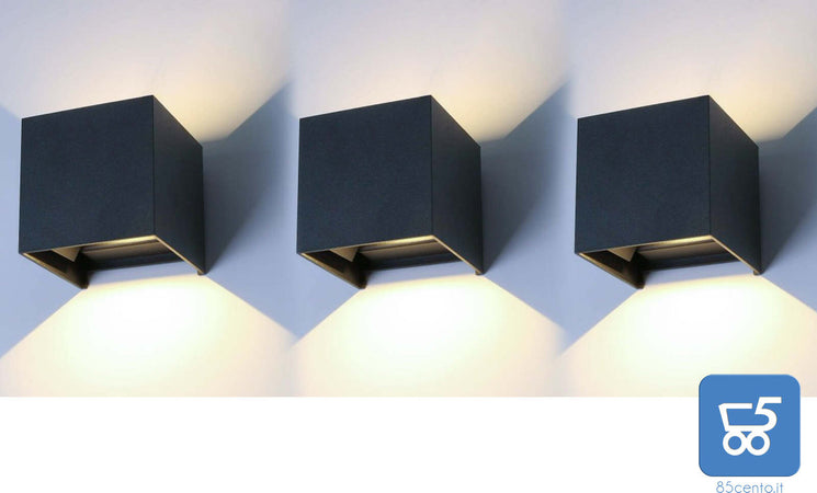 Kit da 3 Lampade da parete a LED 12 W 4000K IP65 LED per Interni ed Esterni Fascio di Luce Regolabile Bianco Naturale - EX DEMO