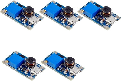 Kit da 5 DC-DC Step Up Boost Converter 2V-24V fino a 5V-26V 2A Micro USB Voltage Regulator Compatibile con Arduino
