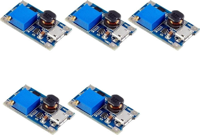 Kit da 5 DC-DC Step Up Boost Converter 2V-24V fino a 5V-26V 2A Micro USB Voltage Regulator Compatibile con Arduino
