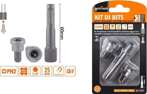 Kit Di Bits Inserti Per Avvitatore 2pz Da 25mm Ph2 + 1pz Da 60mm Magnetico 57254 Fai da te/Utensili elettrici e a mano/Accessori per utensili elettrici/Set punte per trapani Trade Shop italia - Napoli, Commerciovirtuoso.it