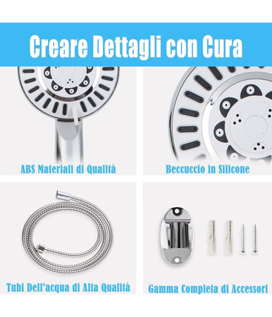 Kit Doccetta Soffione Con Tubo 1.8mt Staffa Doccia Bagno Universale Cromato 59261