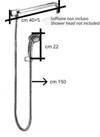 Kit doccia deviatore a pressione con doccetta e braccio 40 cm