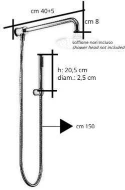 Kit doccia deviatore a pressione con doccetta tonda, braccio cm 40