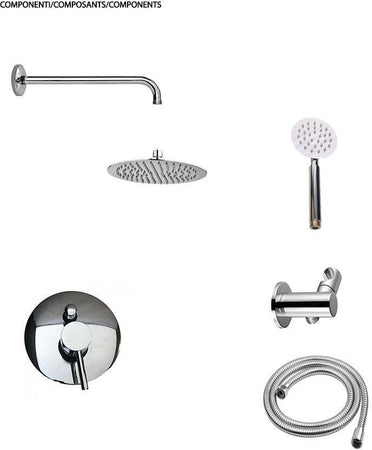 Kit Doccia Soffione Con Braccio E Miscelatore Incasso Con Deviatore Doccetta E Presa Acqua