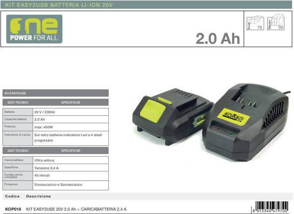 Kit Easy 4 Pro Batt. Li-Ion 4.0 Mah 20 v + Caricatore Indicatore LED 4 Stadi Con Switch per Verificare Carica Residua Fai da te/Utensili elettrici e a mano/Accessori per utensili elettrici/Accessori per utensili senza fili/Pacchi batterie Non solo alimenti - Albano Laziale, Commerciovirtuoso.it