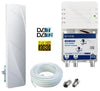 Kit completo Digitale Terrestre Antenna UHF Flat da esterno passiva con Amplificatore Antenna TV di linea da interno 24dB UHF VHF con filtro 5G LTE 1 Ingresso / 2 Uscite