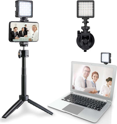 Kuxiu Video Conference Lighting Kit 12 LED Dimmable con Treppiede e Supporto Smartphone – USB-C Ricaricabile