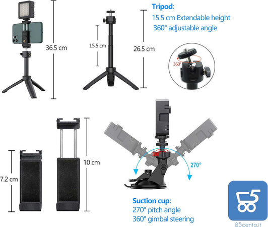 Kuxiu Video Conference Lighting Kit 12 LED Dimmable con Treppiede e Supporto Smartphone – USB-C Ricaricabile