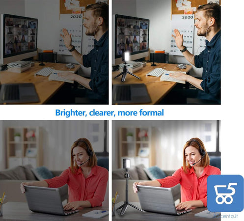 Kuxiu Video Conference Lighting Kit 12 LED Dimmable con Treppiede e Supporto Smartphone – USB-C Ricaricabile