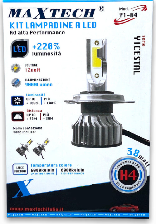Kit Lampadine A Led Auto H4 38w Luce Fredda 6000k 12v 9000 Lumen Maxtech Y1-h4 Auto e Moto/Parti per auto/Luci lampadine e indicatori/Lampadine/Lampadine per esterno Trade Shop italia - Napoli, Commerciovirtuoso.it