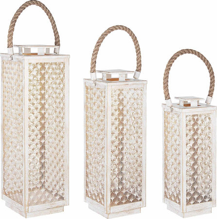 Kit Lanterne decorative in metallo con portacandela decorato interno oro h 69 cm Illuminazione/Illuminazione per esterni/Lanterne Decor Space - Altamura, Commerciovirtuoso.it