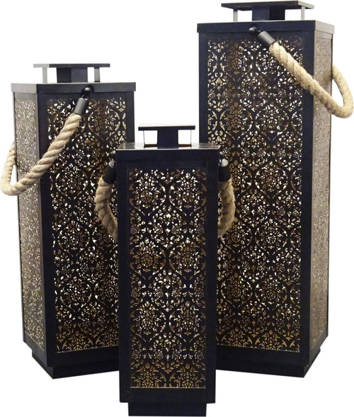 Kit Lanterne decorative in metallo con portacandela decorato interno oro h 69 cm Illuminazione/Illuminazione per esterni/Lanterne Decor Space - Altamura, Commerciovirtuoso.it