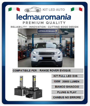 KIT LED RANGE ROVER EVOQUE COMPATIBILE D3S 100W CONVERSIONE BI-XENON CANBUS 6000K LUCE BIANCA