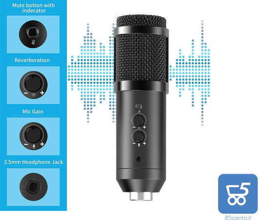Kit Microfono a Condensatore Cardioide per Podcasting Voice Over Streaming YouTube per Computer Desktop Laptop MAC o Windows Android iOS USB