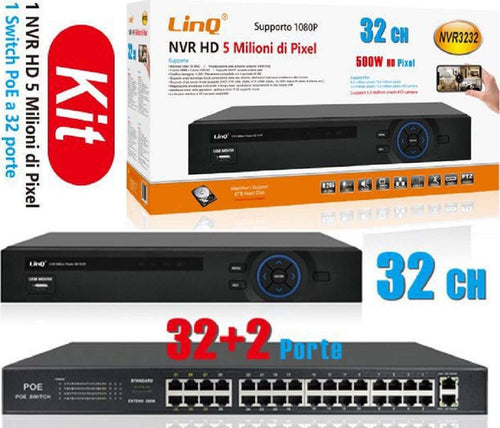 Kit Nvr Hd 32 Canali + Switch Poe 32 Porte 1080p 500w 5 Milioni Di Pixel Nvr3232 Fai da te/Sicurezza e protezione/Sistemi di sicurezza domestica/Kit video per la sicurezza domestica/Videoregistratori di sorveglianza Trade Shop italia - Napoli, Commerciovirtuoso.it