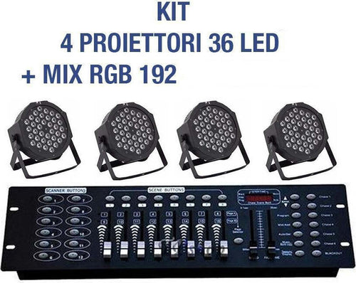 KIT PAR LED FARO RGB 36 LED STROBO PROGRAMMABILE DMX + MIXER 192 Illuminazione/Illuminazione per esterni/Proiettori Trade Shop italia - Napoli, Commerciovirtuoso.it