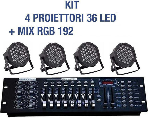 KIT PAR LED FARO RGB 36 LED STROBO PROGRAMMABILE DMX + MIXER 192 Illuminazione/Illuminazione per esterni/Proiettori Trade Shop italia - Napoli, Commerciovirtuoso.it