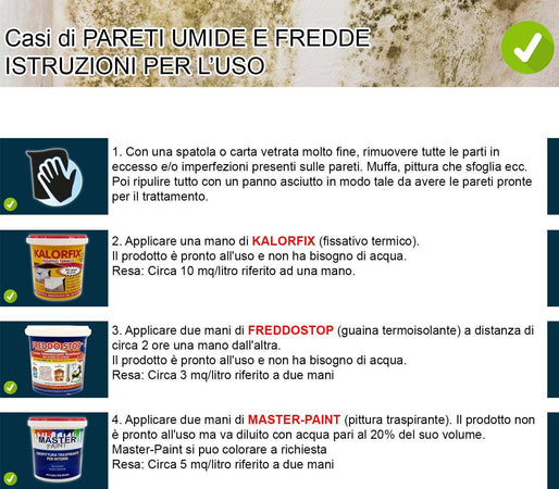 Kit-Pareti-Umide-e-Fredde-(senza-muffa)-per-4/5-mq:-Kalorfix-lt.1-+-FreddoStop-lt.1-+-TermicaMix-lt.1-+-MasterPaint-lt.1