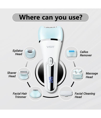 Kit Professionale Epilatore Da Donna 6 In 1 Display Led Ipx7 Impermeabile V-733