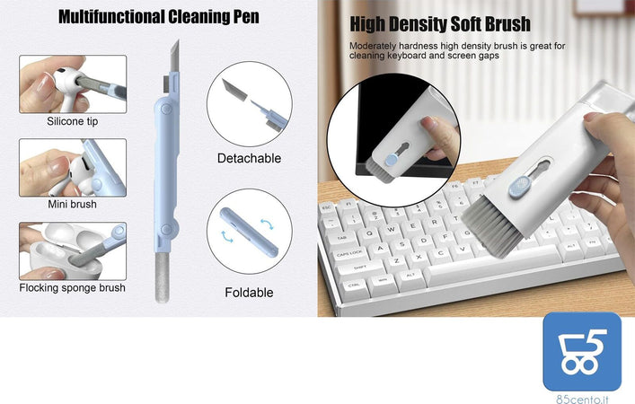 Kit Pulizia Multifunzione per Apparecchi Elettronici 7 in 1 Pennelli Tastiere Airpods Monitor Smartphone