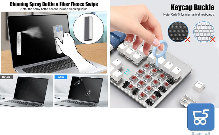 Kit Pulizia Multifunzione per Apparecchi Elettronici 7 in 1 Pennelli Tastiere Airpods Monitor Smartphone